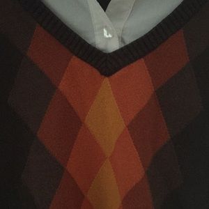 White Button up w/ Attached Brown Sweater Vest